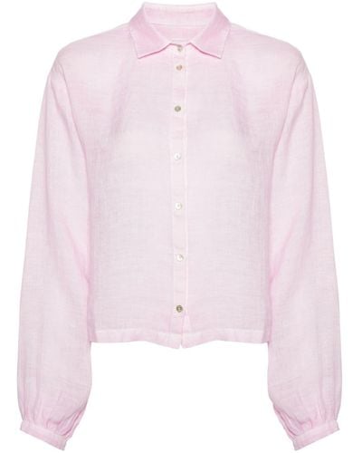 120% Lino Halb transparentes Leinen-T-Shirt - Pink