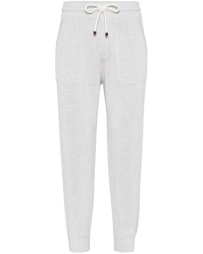 Brunello Cucinelli Jersey-texture Cotton Track Pants - White