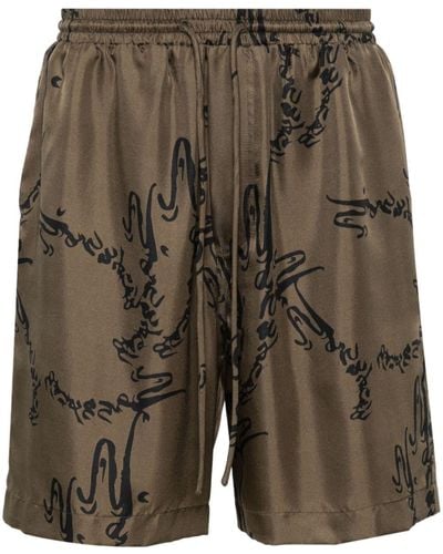 Nanushka Abstract-print Silk Shorts - Men's - Silk - Green