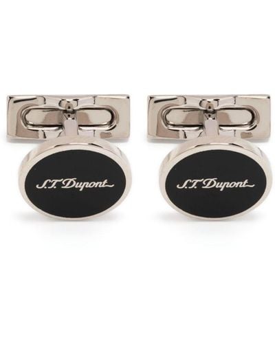 S.t. Dupont Engraved-logo Oval Cufflinks - Metallic
