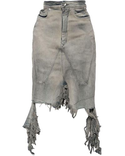 Rick Owens Distressed denim skirt - Gris