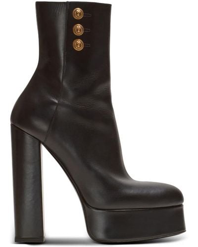 Balmain Leather Platform Brune Ankle Boots - Black