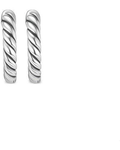 David Yurman Sterling Silver Sculpted Cable huggie-hoop Earrings - White