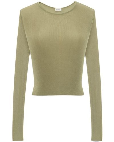 Saint Laurent Ribbed-knit Cropped Top - Green