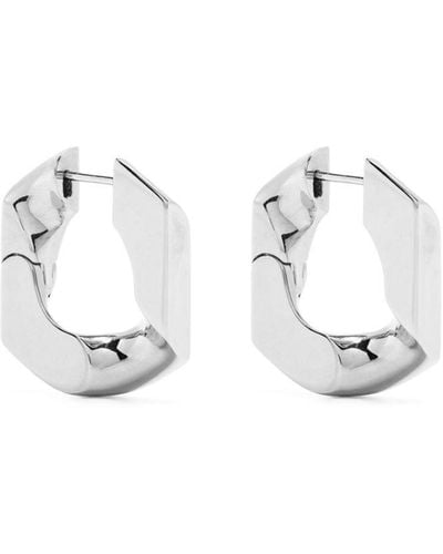 NUMBERING Silver Mini-chain Earrings - White