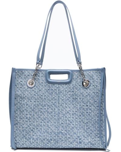 Maje Rhinestone-embellished Denim Tote Bag - Blue