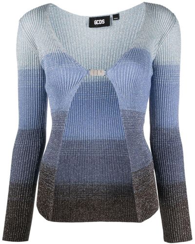 Gcds Ribbed-knit Gradient-effect Cardigan - Blue