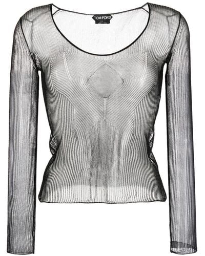 Tom Ford Sheer Ribbed Jersey Top - Gray