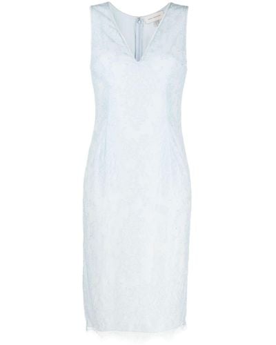 Gemy Maalouf Chantilly Lace V-neck Midi Dress - White