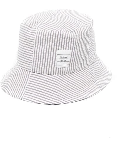 Thom Browne Logo-patch Striped Bucket Hat - White