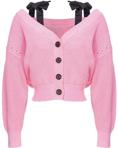 Pinko Bow-detail V-neck Cardigan - Pink