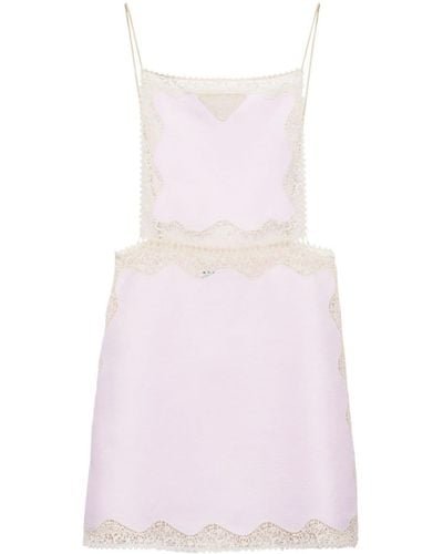 Prada Lace-trimmed Linen Minidress - Pink