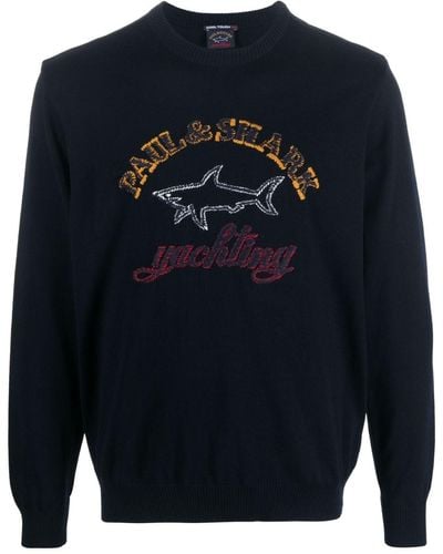 Paul & Shark Logo-embroidered Wool Jumper - Blue