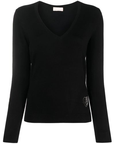 Liu Jo V-neck Rhinestone-embellished Sweater - Black