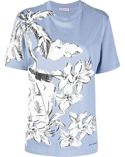 Moncler Illustration-print Cotton T-shirt - Blue
