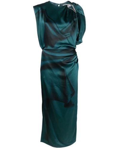 Lanvin Robe drapée en soie à coupe longue - Vert