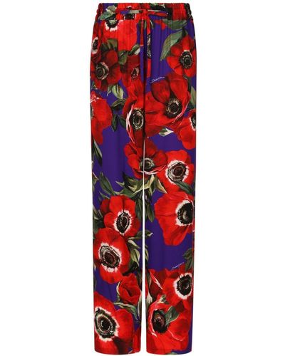 Dolce & Gabbana Anemone Charmeuse Wide-leg Pants - Red