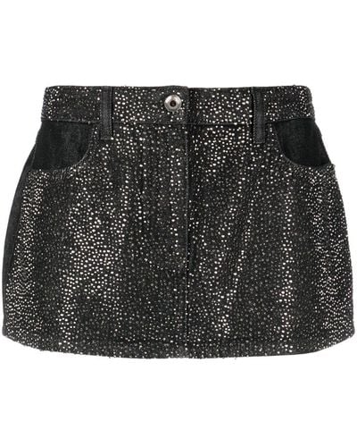 Patrizia Pepe Crystal-embellished Denim Skirt - Black