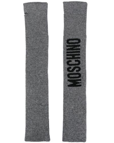 Moschino Guantes de punto con logo de intarsia - Gris