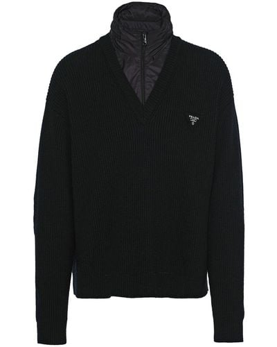 Prada Layered Rib-knit Sweater - Black