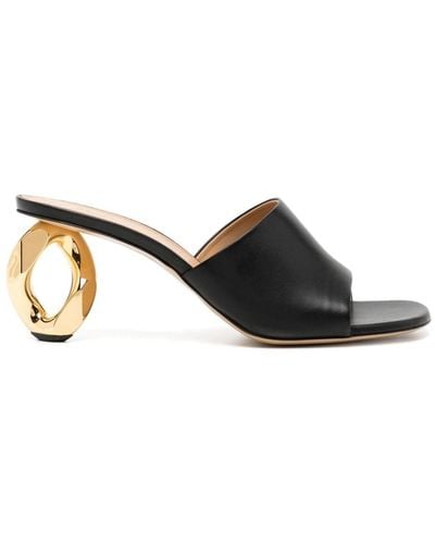 JW Anderson Chain Heel 70mm Leather Mules - Black
