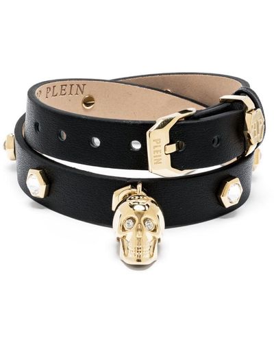 Philipp Plein Skull-charm Leather Band Bracelet - Black