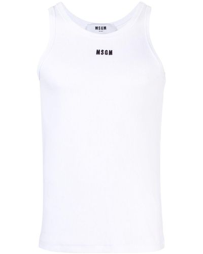 MSGM Embroidered-logo Ribbed Tank Top - White