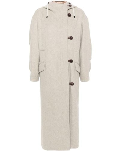 Isabel Marant Mélange Panelled Hooded Maxi Coat - Natural