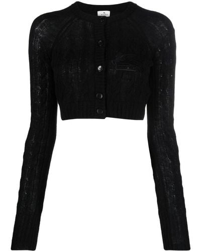 Etro Logo-embroidered Buttoned Cropped Cardigan - Black