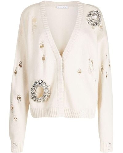 Area Distressed-effect Crystal-embellished Cardigan - Natural