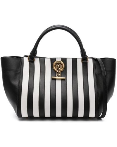 Moschino Striped Leather Tote Bag - Black