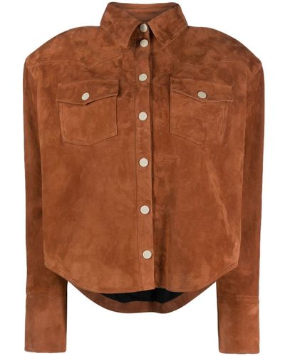 The Mannei Erskine Button-up Leather Jacket - Brown