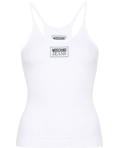 Moschino Jeans Tanktop mit Logo-Patch - Weiß