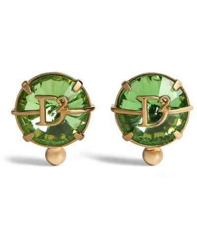 DSquared² Kristallverzierte Ohrringe mit Logo-Schild - Grün