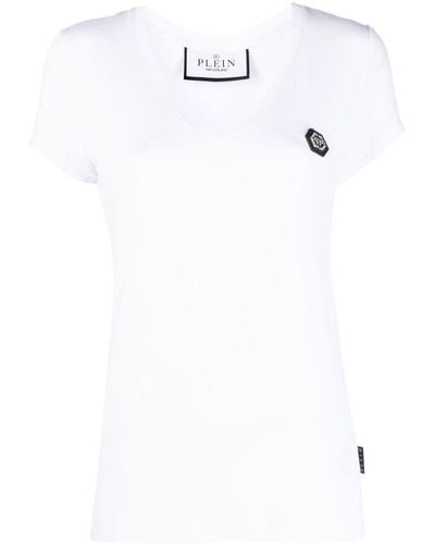 Philipp Plein T-shirt con scollo a V - Bianco