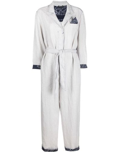Emporio Armani Bandana-print Tied-waist Linen Jumpsuit - White