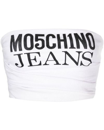 Moschino Jeans Top corto con logo estampado - Blanco