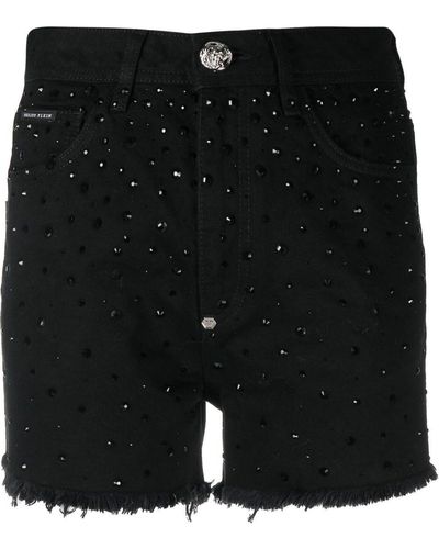 Philipp Plein Logo-patch Crystal-embellished Shorts - Black