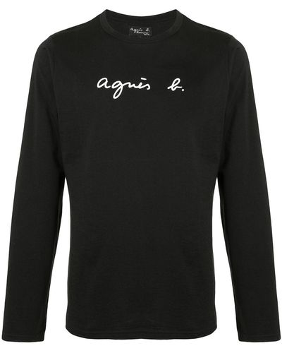 agnès b. Logo Print Long-sleeved T-shirt - Black