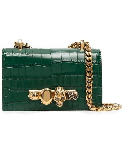 Alexander McQueen Small Croc-embossed Leather Jeweled Satchel Bag - Green