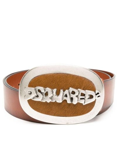 DSquared² Logo-lettering Leather Belt - White