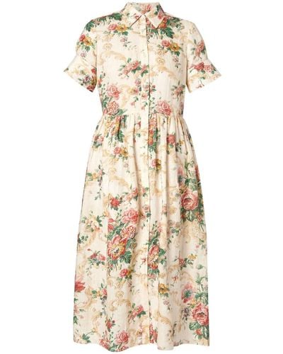 Erdem Floral-print Linen Shirt Dress - Natural