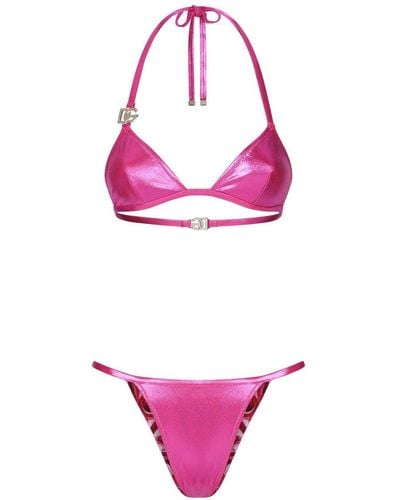 Dolce & Gabbana Bikini brillante con logo DG - Rosa