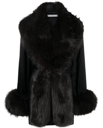 Alexander Wang Faux-fur Trim Silk Robe Dress - Black