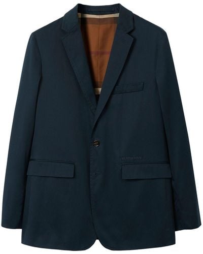 Burberry Notched-collar Cotton Tailored Blazer - Blue