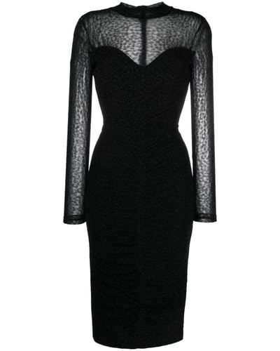 Nissa Ruched Patterned-jacquard Midi Dress - Black