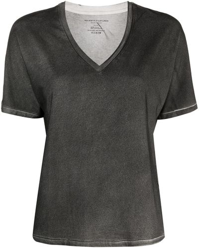 Majestic Filatures Camiseta con cuello en V y manga corta - Negro