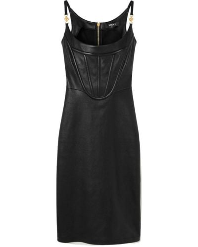 Versace Leren Midi-jurk Met Korset Stijl - Zwart
