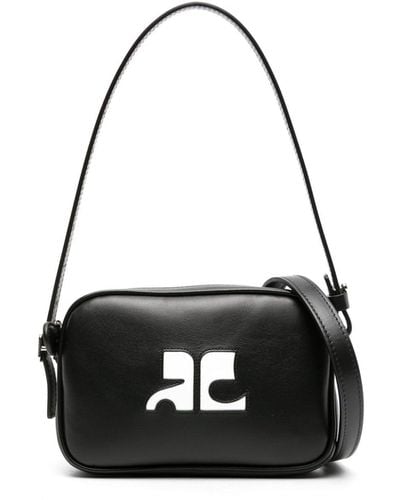 Courreges Logo-appliqué Leather Shoulder Bag - Zwart