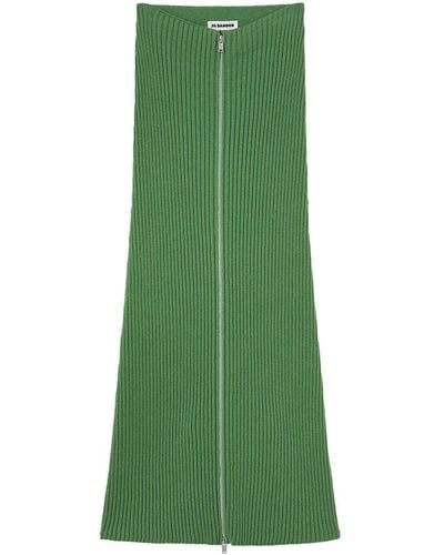 Jil Sander Ribbed-knit Zip-up Pencil Skirt - Green